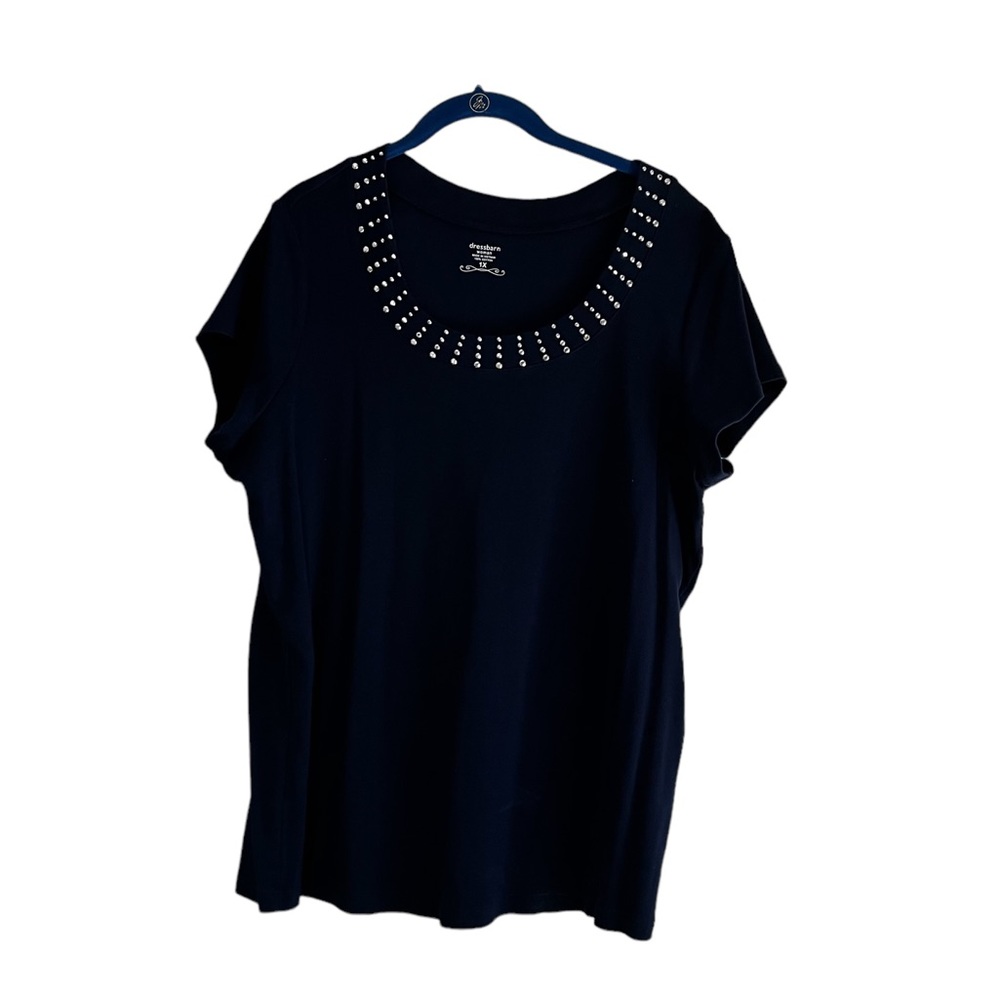 DressBarn Women’s Silver Stud Neck Trim Tee